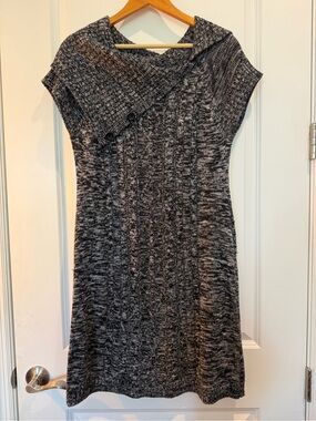 Calvin Klein Marled Cable Knit Sweater Dress Cowl Neck Gray Black Women's M